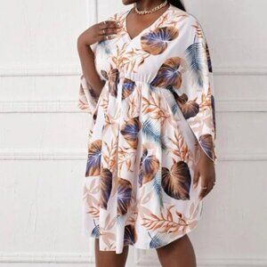 SHEIN Curve 0XL Tropical Print Long Sleeve Dress